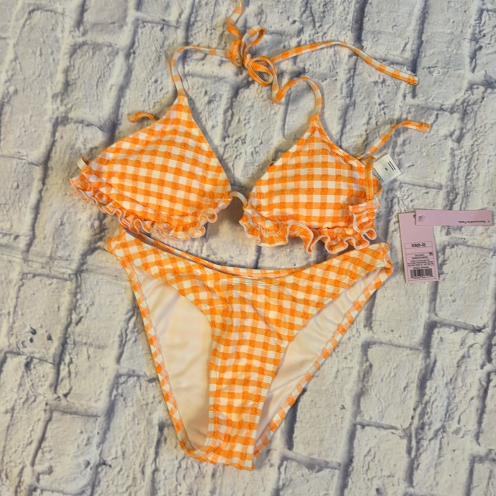 Wild fable Orange Gingham Bikini ** Size XS TOP 
SMALL Bottom